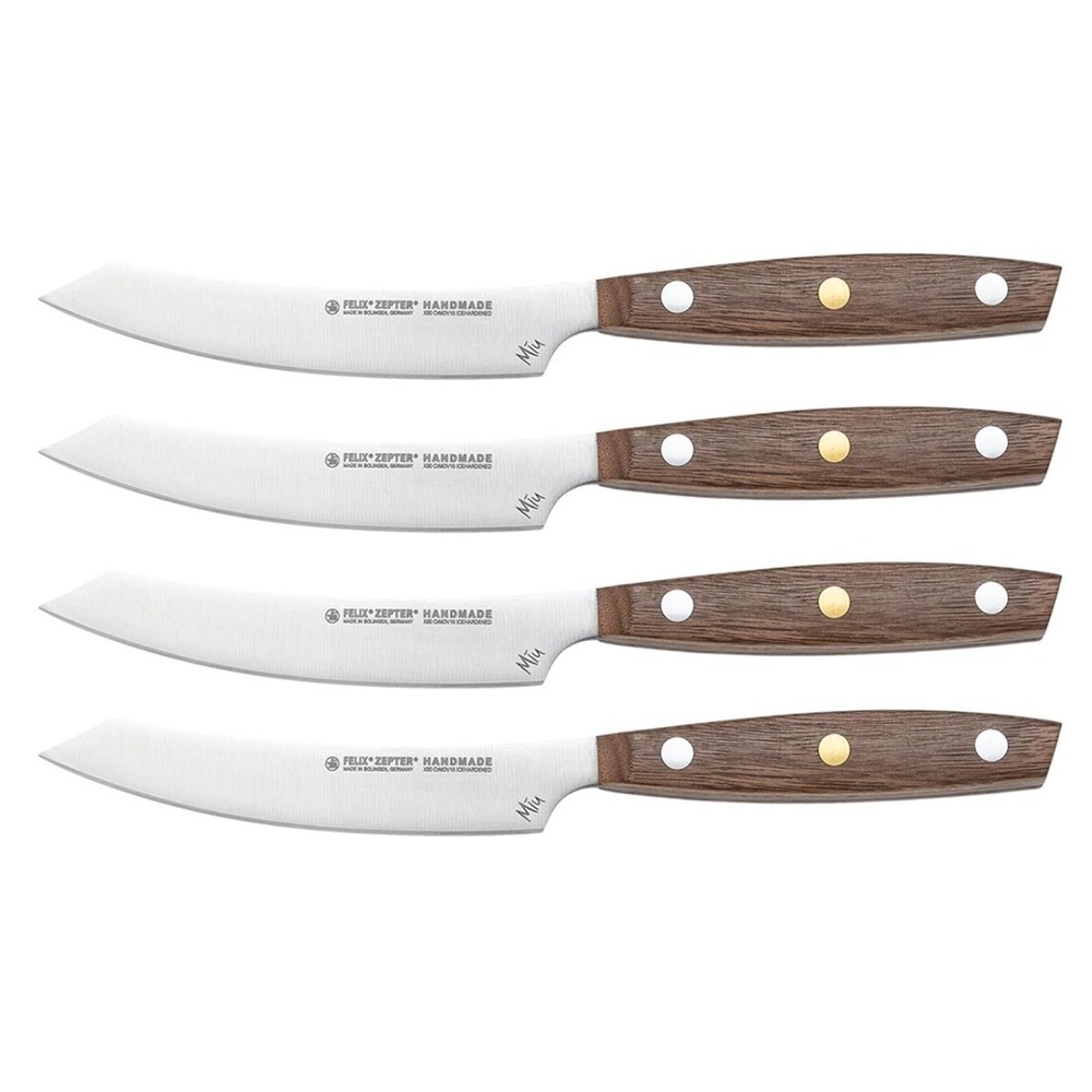 Felix Solingen Miu Steak Knife Set 4pc Walnut Wood Brass Handmade Germany 224604